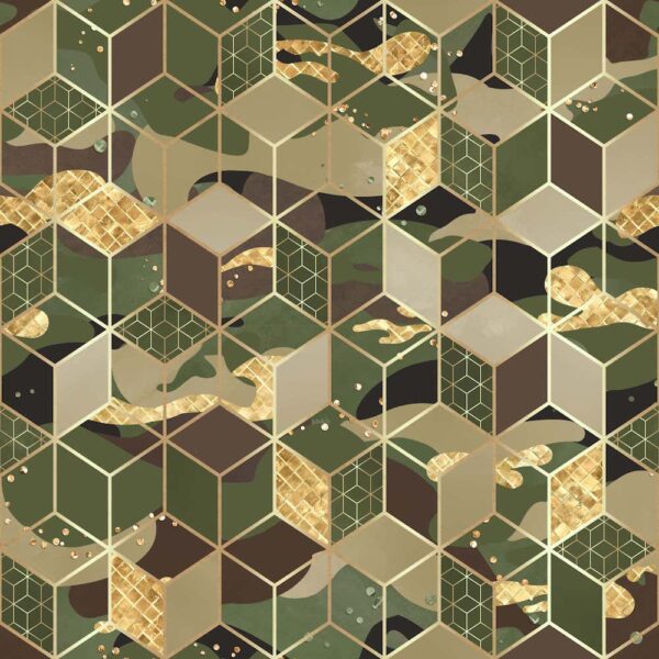 Jersey print med camouflage og geometri - army