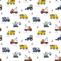 Poplin med køretøjer - hvid 2