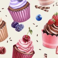 Jersey print med cupcakes - Ecru