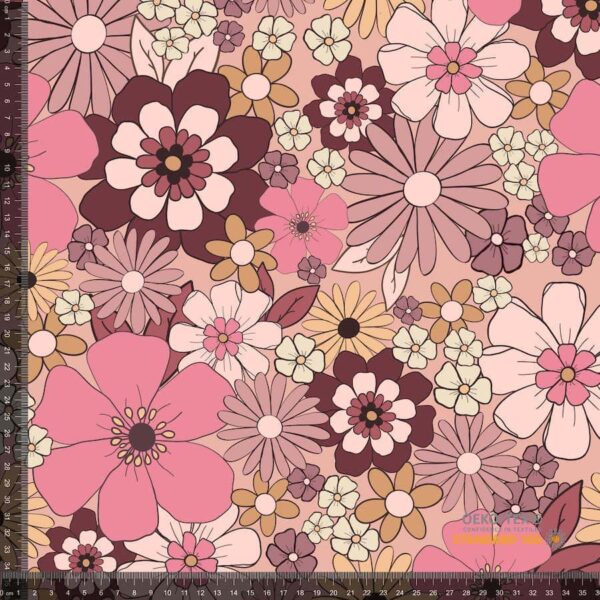 Jersey print med retro blomster - gammel rosa