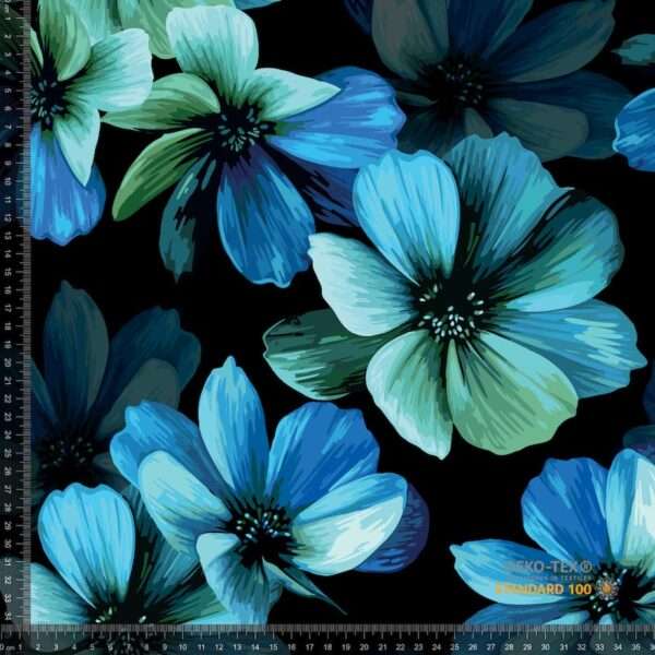 Jersey print med blå vandfarve blomster