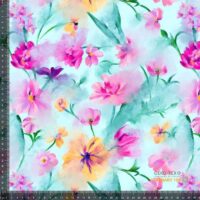 Jersey print med fadede blomster - mint