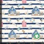 Jersey print med maritimt tema - ecru