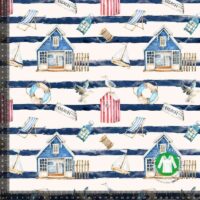 Jersey print med maritimt tema - ecru