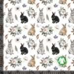 Jersey print med kaniner og blomster - hvid