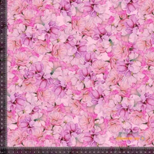 Jersey print med lyserøde blomster