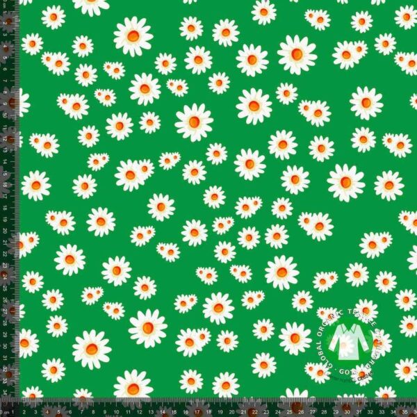 Jersey print med små margueritter - grøn