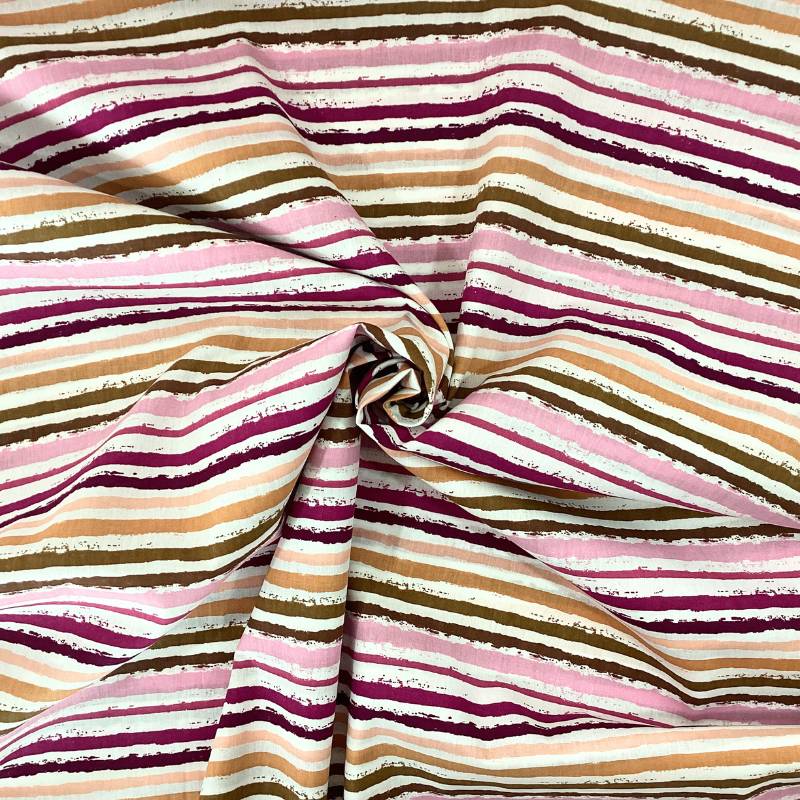 Poplin med striber - lilla brun