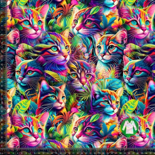 Jersey print med farverige katte
