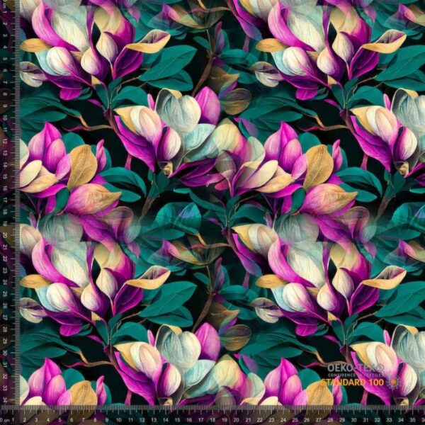Jersey print med farverige magnolier