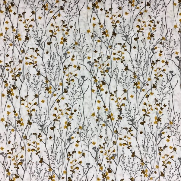 Poplin med Mille blomster - gulbrun