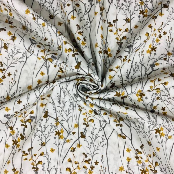 Poplin med Mille blomster - gulbrun