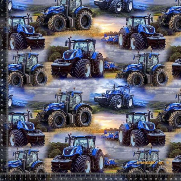 Jersey print med New Holland traktor i blå