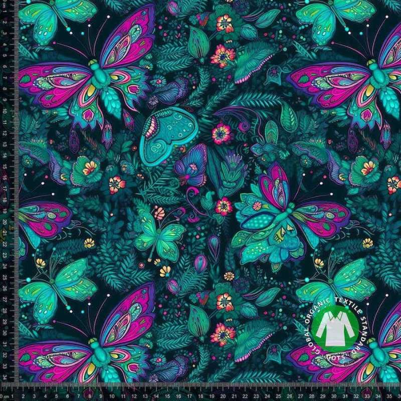 Jersey print med petrol sommerfugle