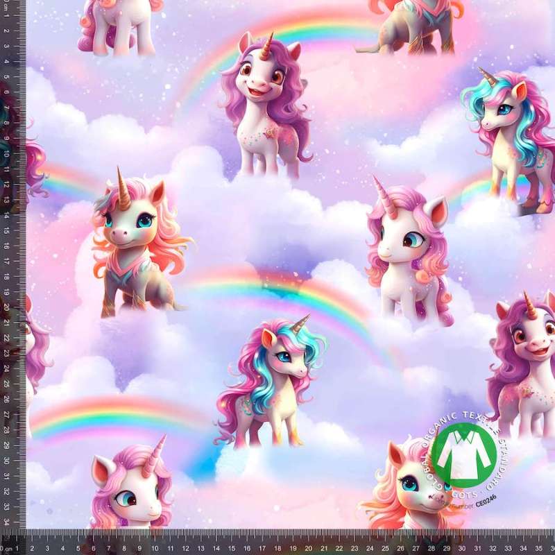Jersey print med enhjørninger og regnbuer