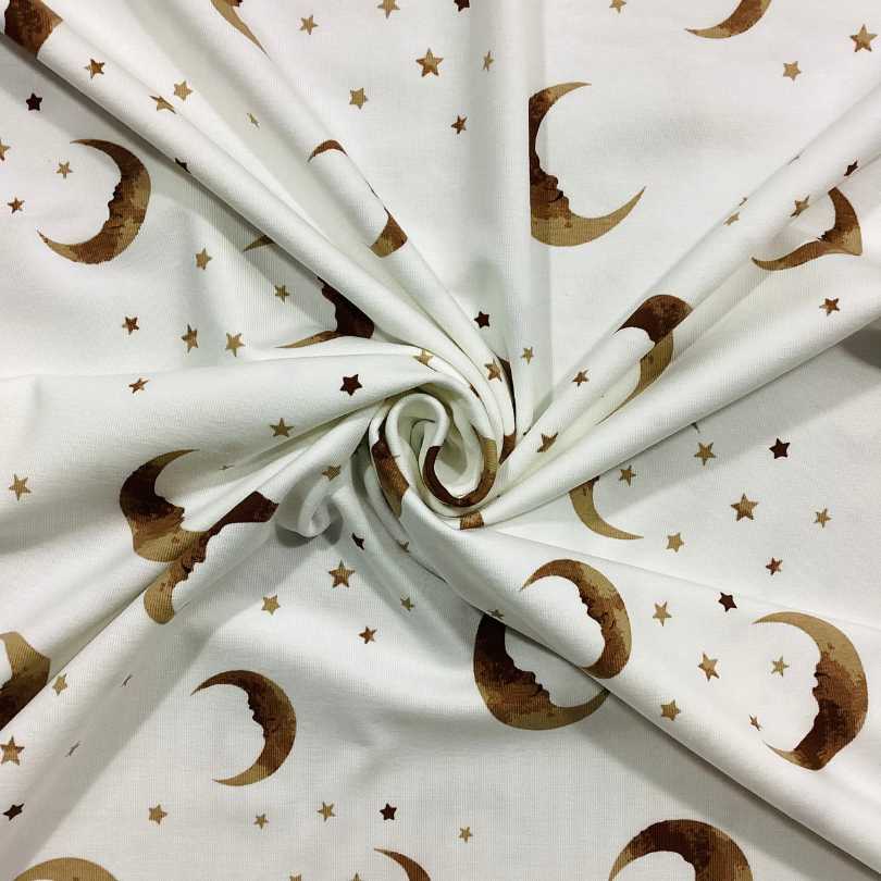 Bomulds jersey med måne og stjerner - Karamel