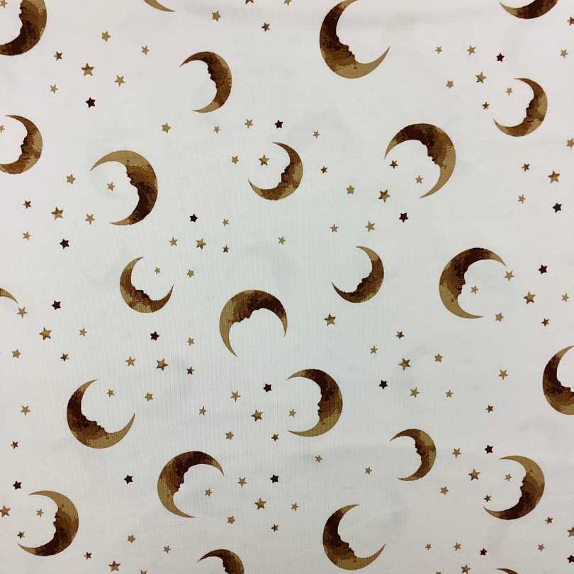Bomulds jersey med måne og stjerner - Karamel