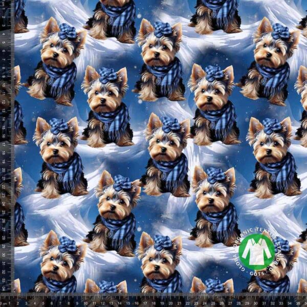 Jersey print med søde vinterhunde - Blå sløjfe