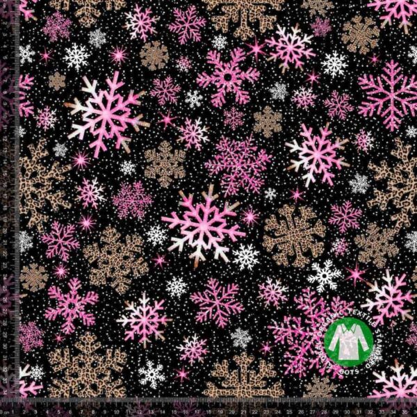 Jersey print med snefnug - Pink/Guld