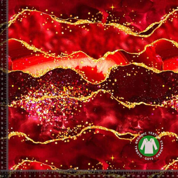Jersey print med rød pensel glitter