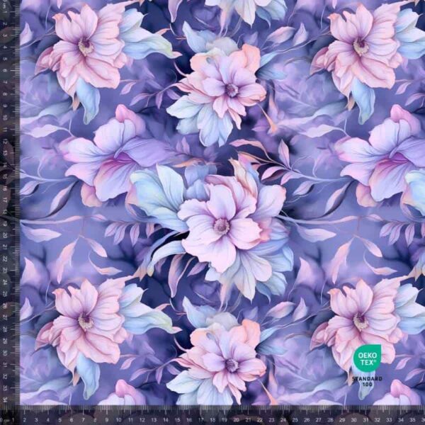 Jersey print med pastel blomster - Lilla