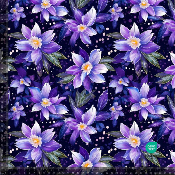 Jersey print med Blomster 7 (lilla)