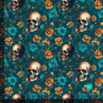 Jersey print med Skulls & blå/orange blomster