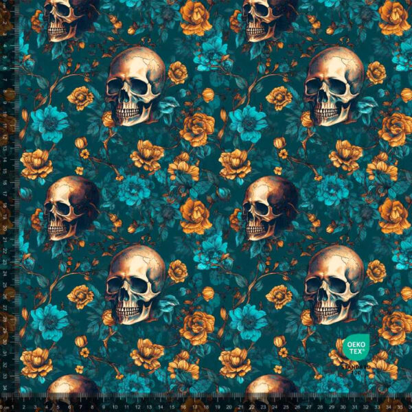Jersey print med Skulls & blå/orange blomster