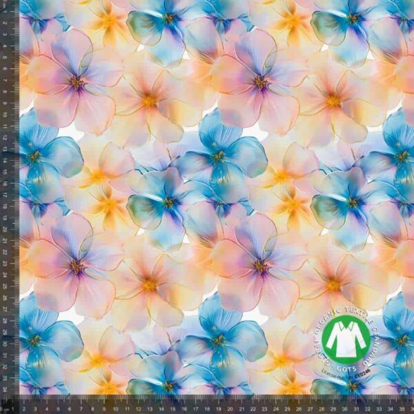 Jersey print med gennemsigtige pastel blomster