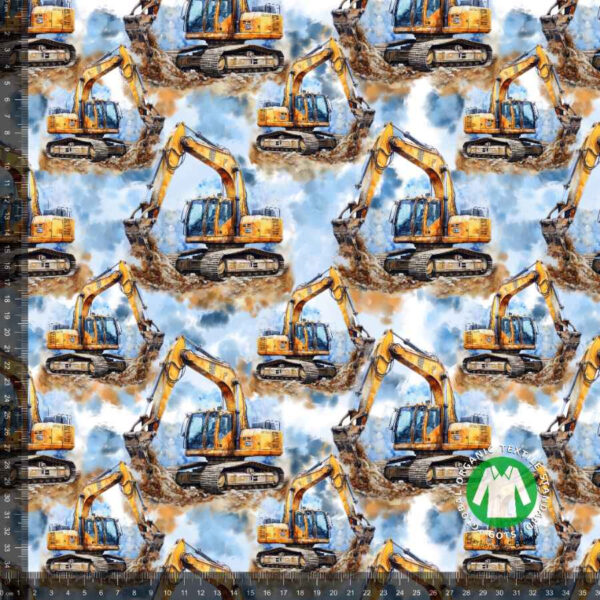 Jersey print med gravemaskiner - blå vandfarve
