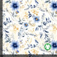 Jerseyprint med gyldne blå forårsblomster