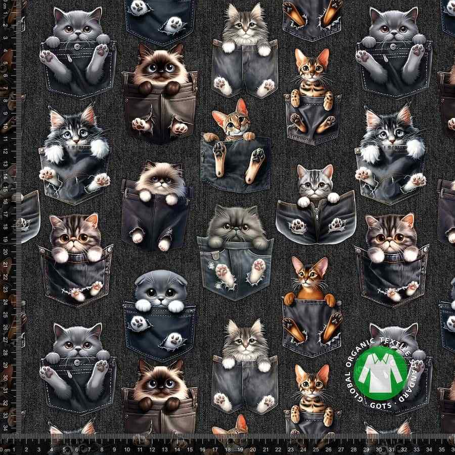 Jersey print med katte i lommer