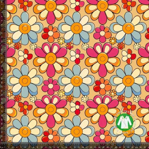 Jersey print med retro blomster - beige