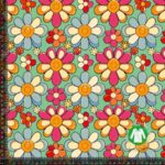 Jersey print med retro blomster - mint