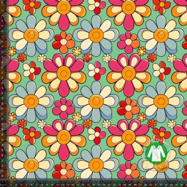 Jersey print med retro blomster - mint