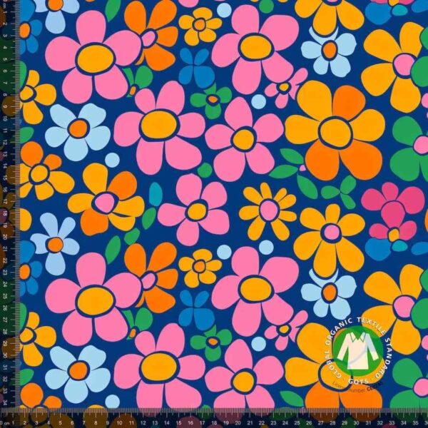 Jersey print med farverige blomster - navy