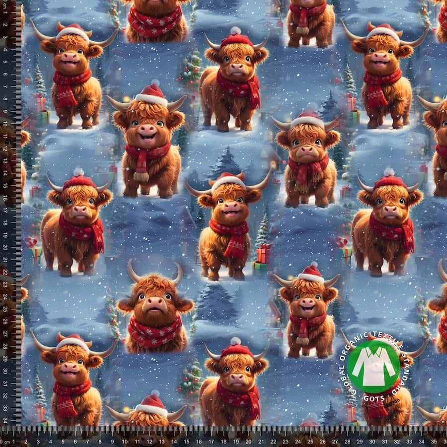 Jersey print med søde jule højlandskvæg 1