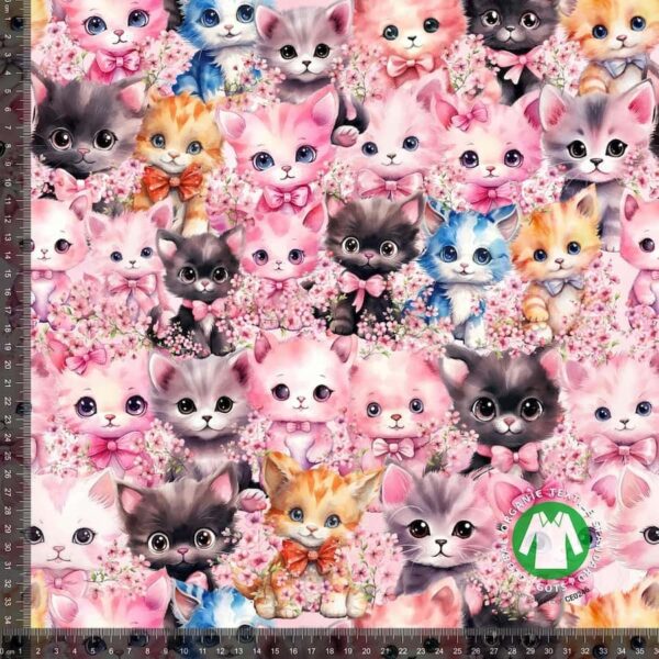 Jersey print med søde blomster katte