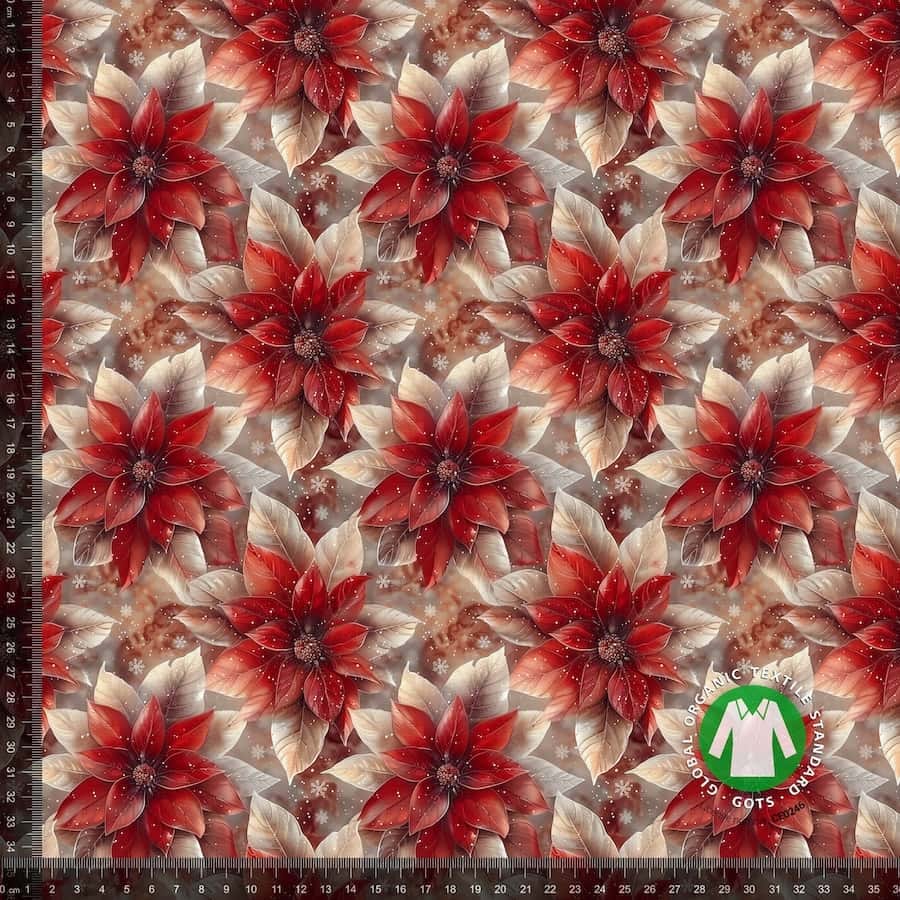 Jersey print med rød / hvide julestjerner