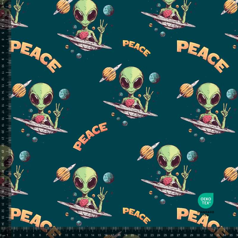 French Terry print med Aliens, petrol - 1
