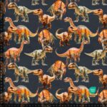 French Terry print med dinosaurer - gråmeleret