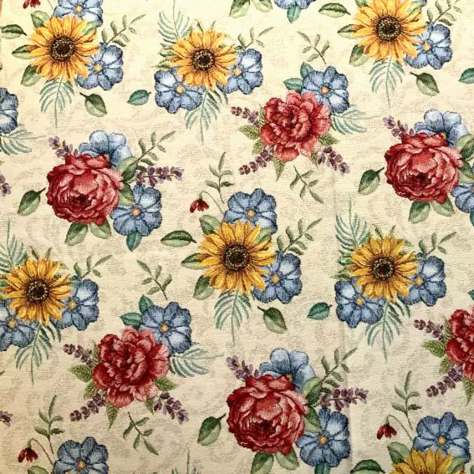 Gobelin med solsikker og roser