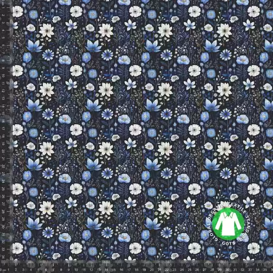 Rib jersey med små blomster - navy