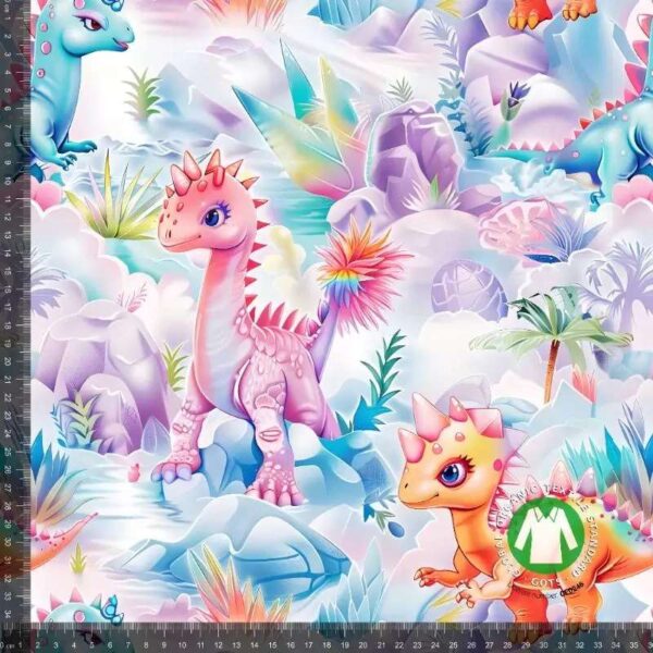 Jersey print med farverige dinoer