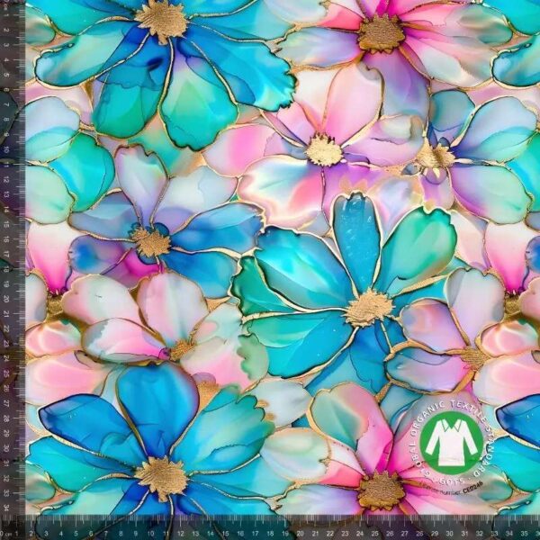 Jersey print med pastel / guld stregblomster