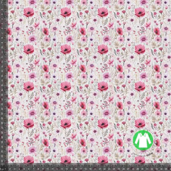 Rib jersey med elegante rosa blomster