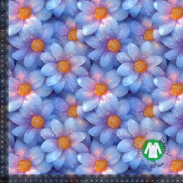 Jersey print med skinnende lilla blomster