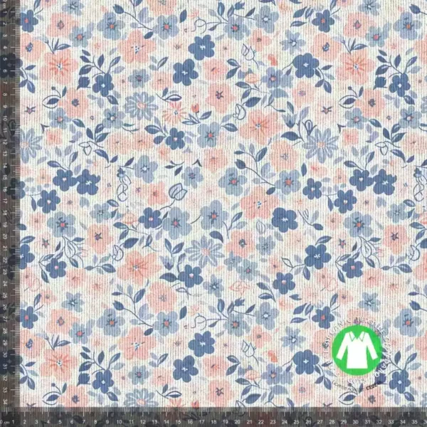 Rib jersey med små pastel blomster