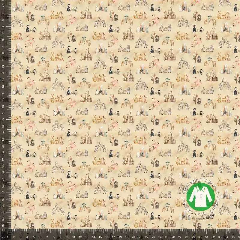 Jersey print med zoo tema - beige