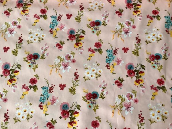 Poplin - Blomster buket lyserød